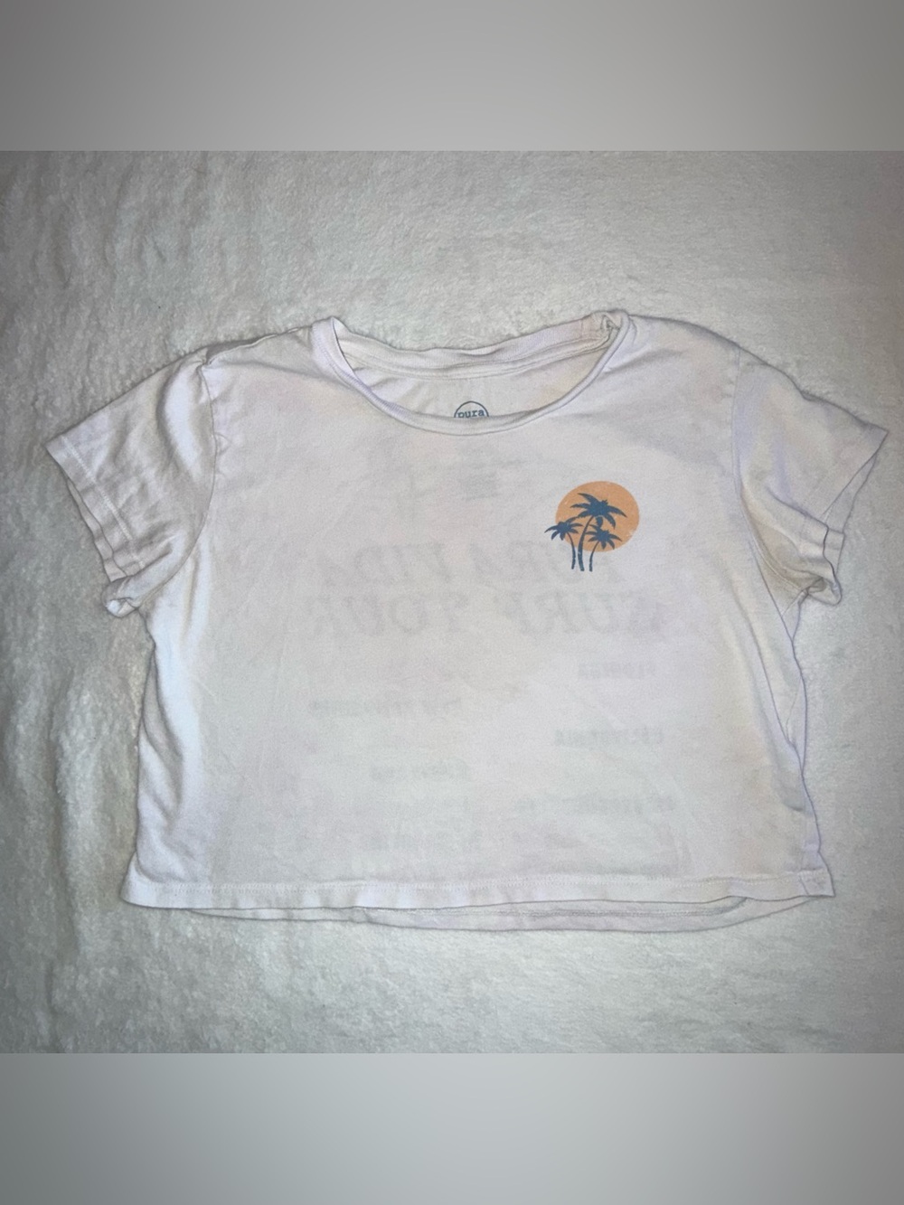Pura Vida Surf Tour Cropped Graphic Tee Women’s XS White Palm Tree Beach Shirt